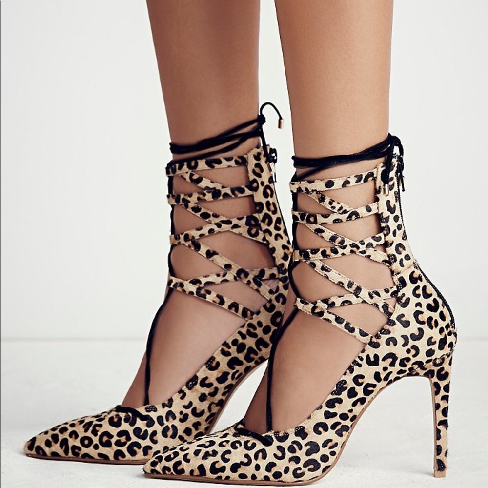 Jeffrey Campbell leopard print lace up heels
